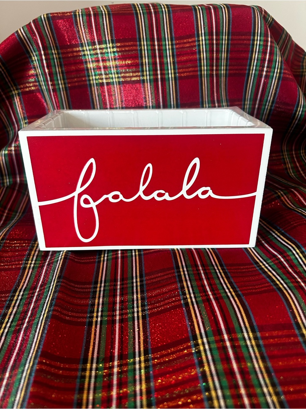 Festive Red and White 'falala' Holiday Storage Crate